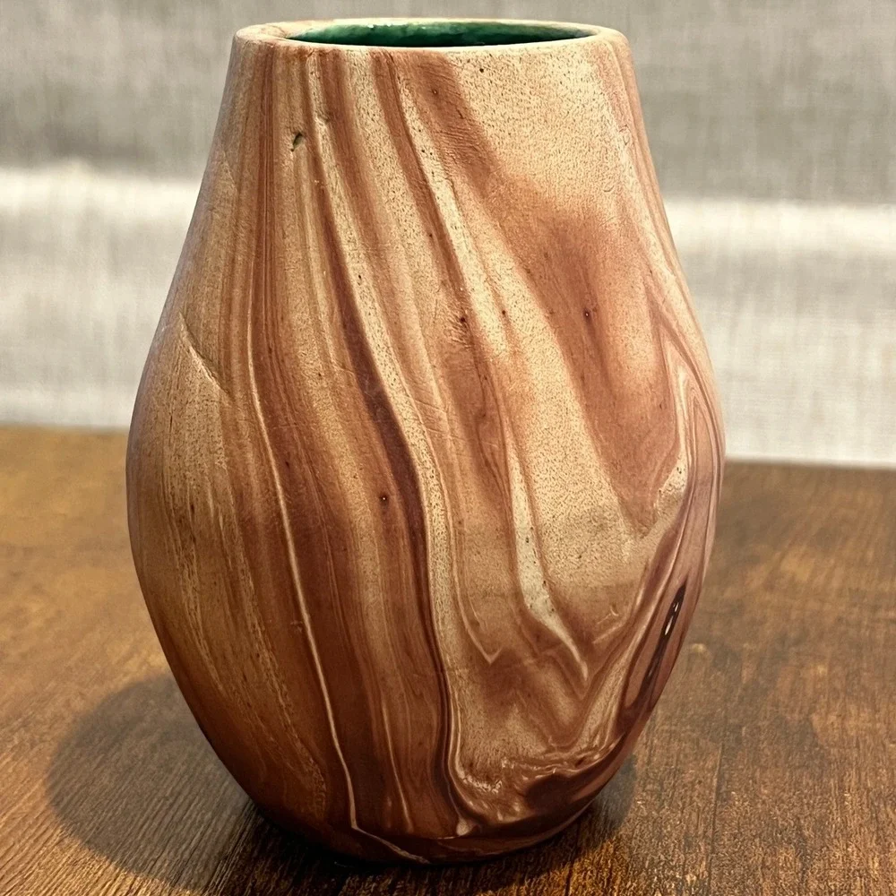 Vtg Pine Scent Pottery Vase Faux Bois Woodgrain Brown MCM‎ Retro Boho Chic